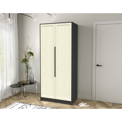 Шкаф распашной Тренд КТ-Ш2 (Антрацит ЛДСП/ Дуб снежный ЛМДФ) Ш918 В2128 Г547 Шкаф распашной Тренд КТ-Ш2 (Антрацит ЛДСП/ Дуб снежный ЛМДФ) Ш918 В2128 Г547